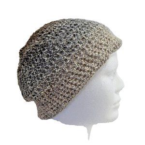 Multicolor Brown Black Cap Sparkly Designer Hat Soft Handmade Crochet Knit OS